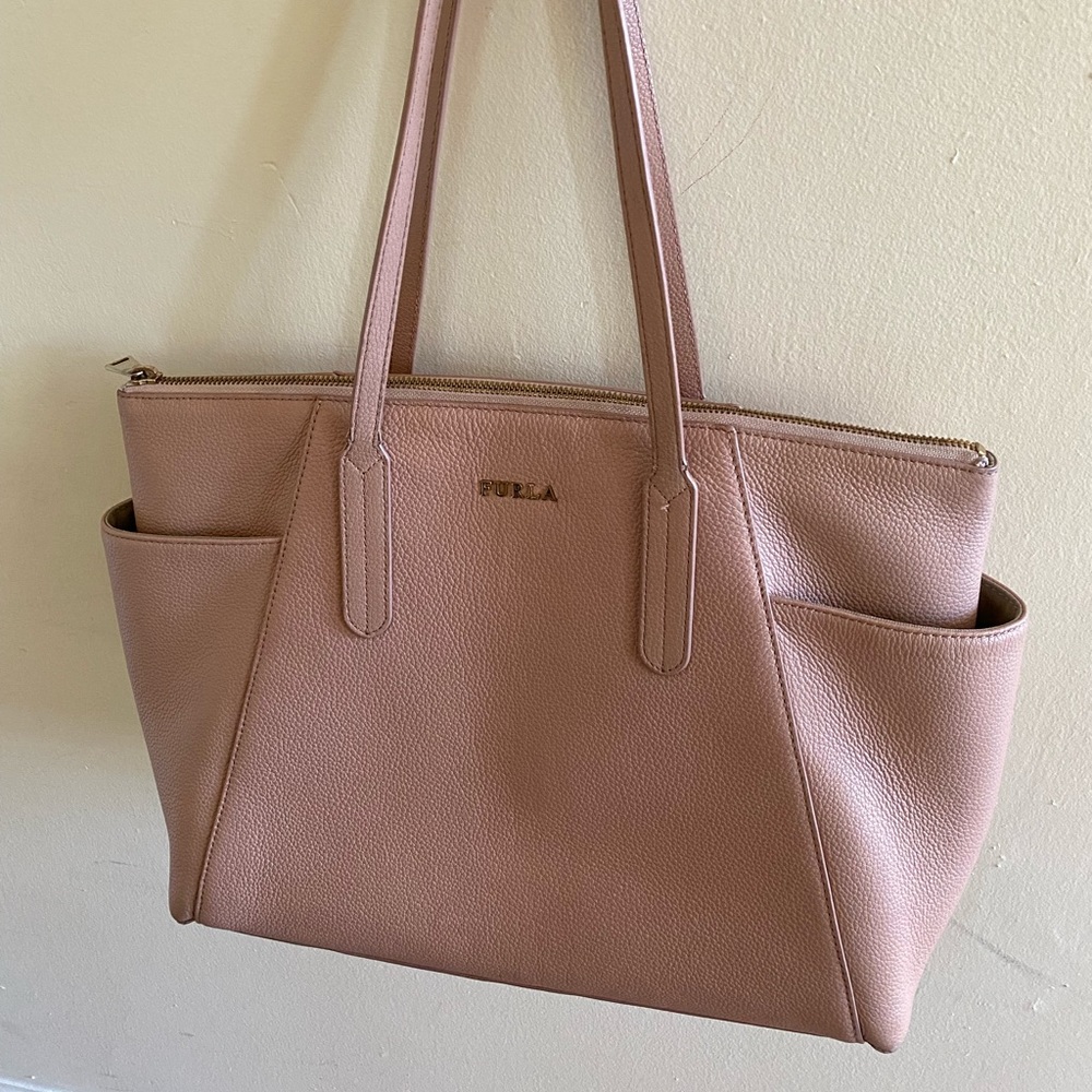 Furla pink leather zip tote
